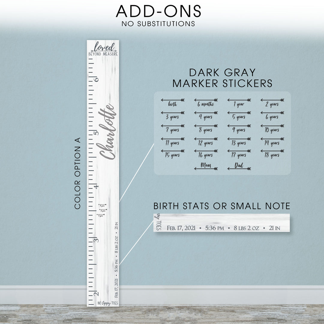 Personalized Wooden Kids Growth Chart - Height Ruler for Boys Girls Size Measuring Stick Family Name - Custom Ruler Gift Children GC-NTT No Tippy Toes