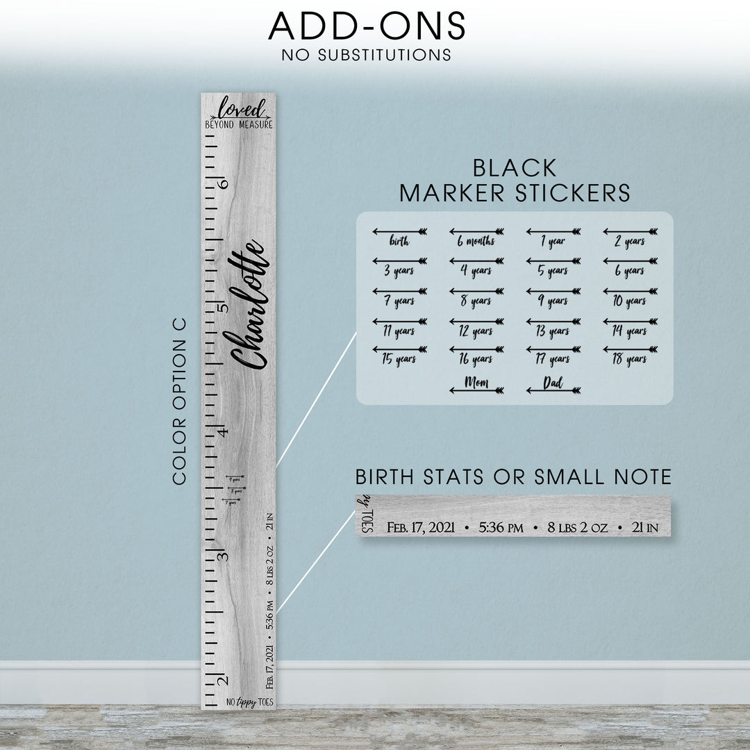 Personalized Wooden Kids Growth Chart - Height Ruler for Boys Girls Size Measuring Stick Family Name - Custom Ruler Gift Children GC-NTT No Tippy Toes