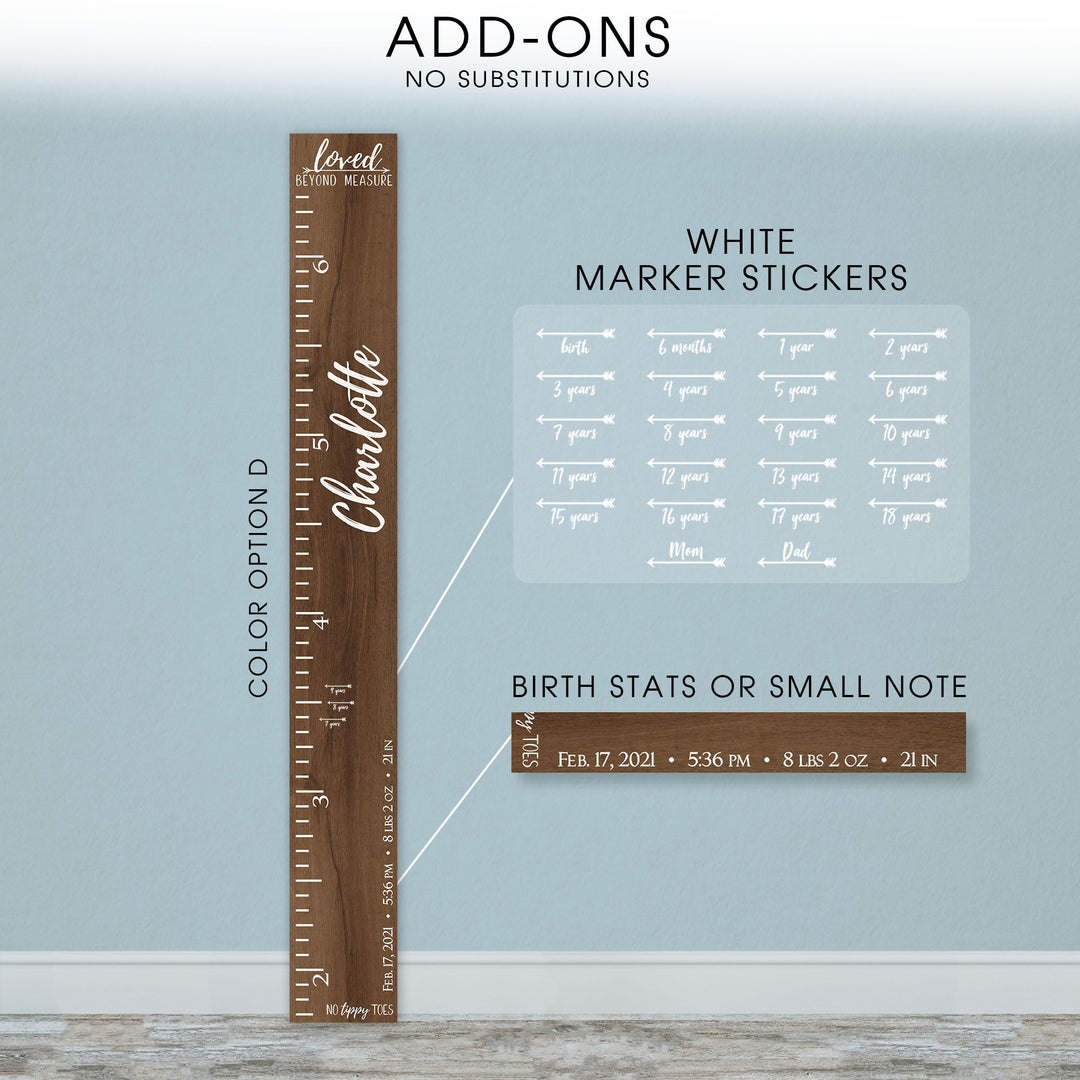 Personalized Wooden Kids Growth Chart - Height Ruler for Boys Girls Size Measuring Stick Family Name - Custom Ruler Gift Children GC-NTT No Tippy Toes