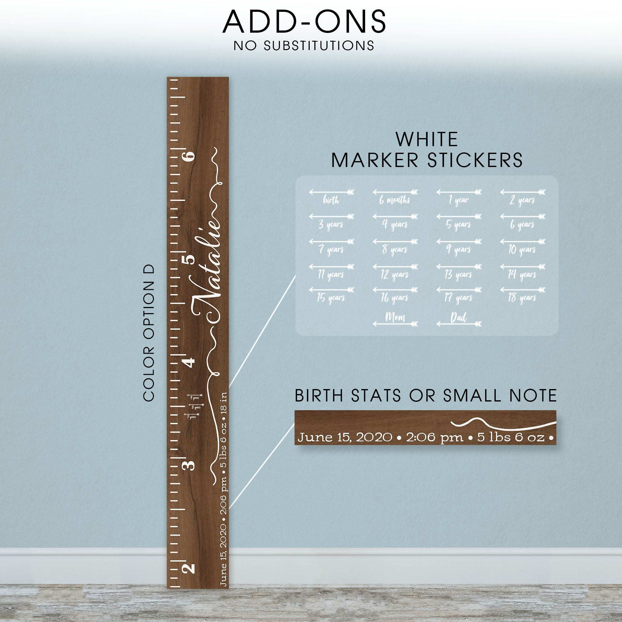 Personalized Wooden Kids Growth Chart - Height Ruler for Boys Girls Size Measuring Stick Family Name - Custom Ruler Gift Children GC-NAT Natalie-EXP