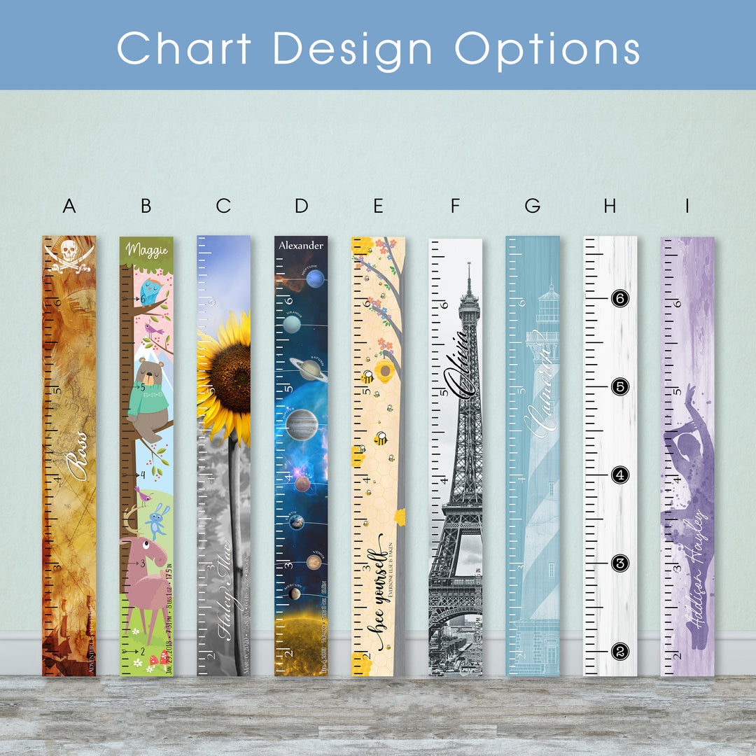 Personalized Wooden Kids Growth Chart - Height Ruler for Boys Girls Size Measuring Stick Family Name - Custom Ruler Gift Children - THM Themed Chart
