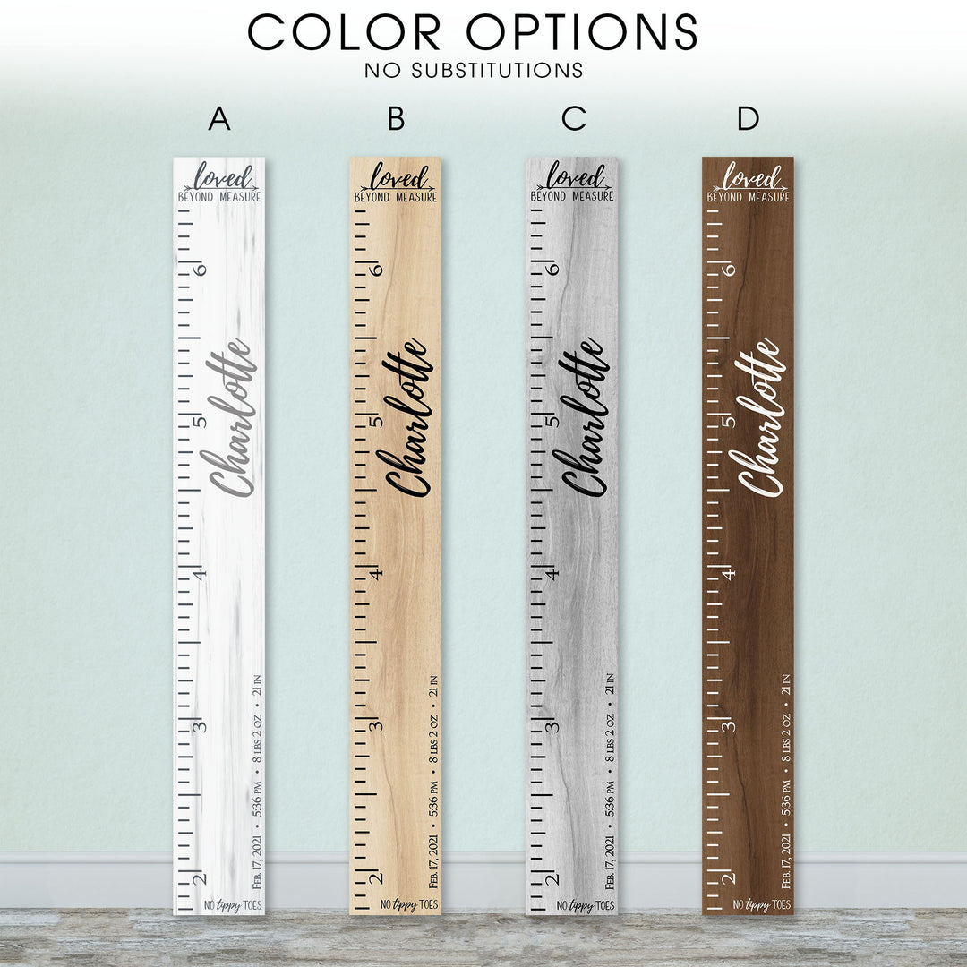 Personalized Wooden Kids Growth Chart - Height Ruler for Boys Girls Size Measuring Stick Family Name - Custom Ruler Gift Children GC-NTT No Tippy Toes