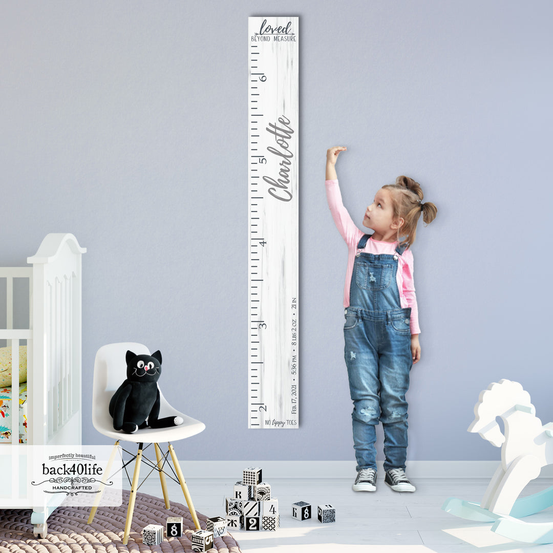Personalized Wooden Kids Growth Chart - Height Ruler for Boys Girls Size Measuring Stick Family Name - Custom Ruler Gift Children GC-NTT No Tippy Toes
