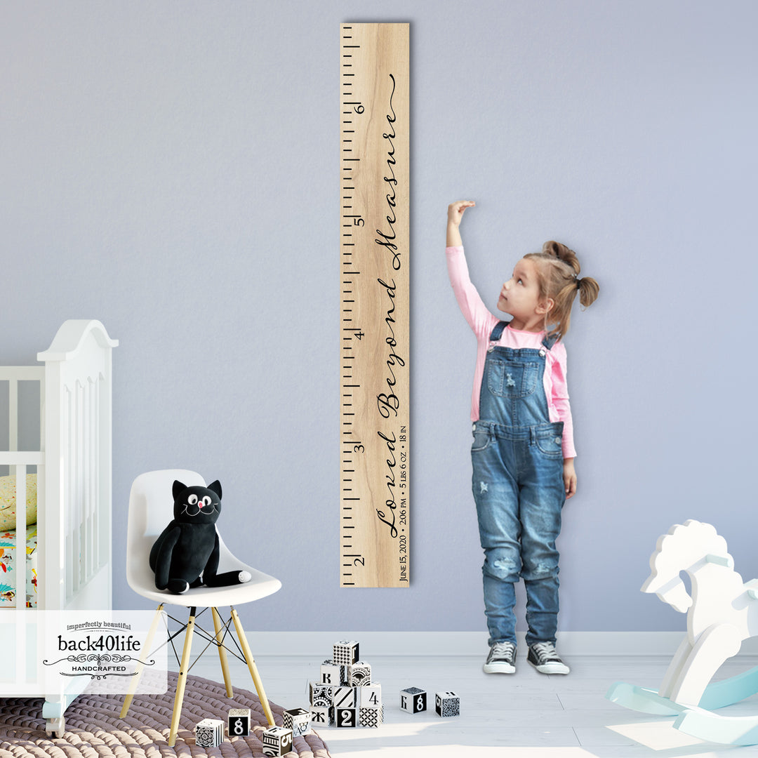 Personalized Wooden Kids Growth Chart - Height Ruler for Boys Girls Size Measuring Stick Family Name - Custom Ruler Gift Children GC-LBM Loved Beyond Measure-EXP