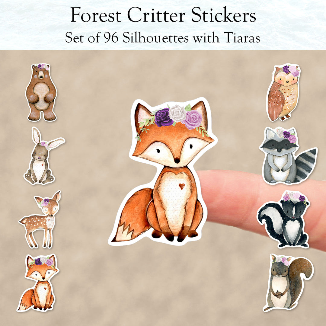 Forest Critter with Tiara Stickers Silhouette - Set of 96 Sticker Cutout Shapes - (PC-001C-4)