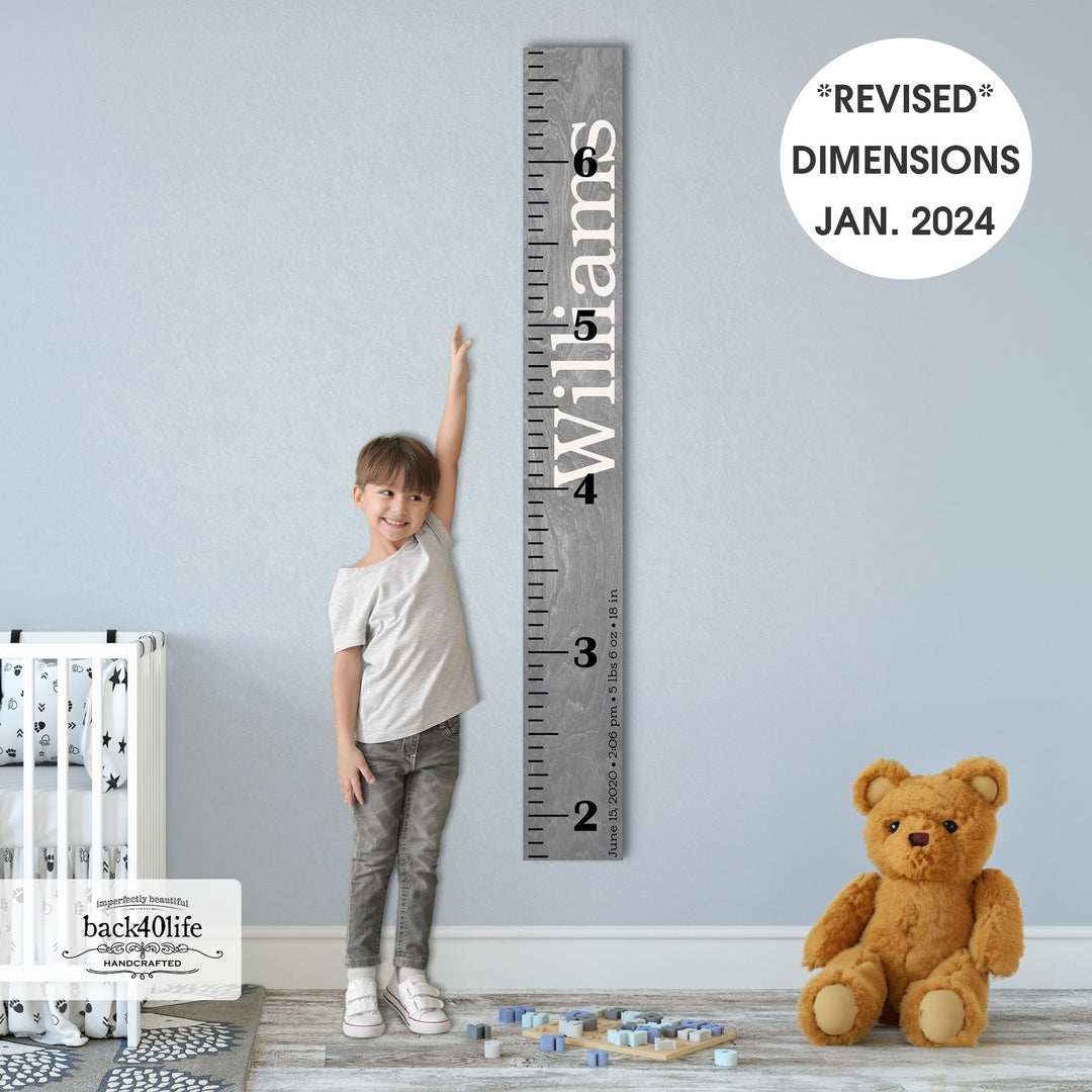 Personalized Wooden Kids Growth Chart - Height Ruler for Boys Girls Size Measuring Stick Family Name - Custom Ruler Gift Children GC-WIL Williams-HRL