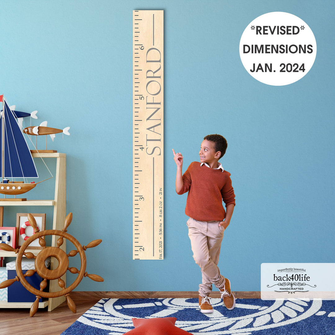 Personalized Wooden Kids Growth Chart - Height Ruler for Boys Girls Size Measuring Stick Family Name - Custom Ruler Gift Children GC-STN Stanford-HRL
