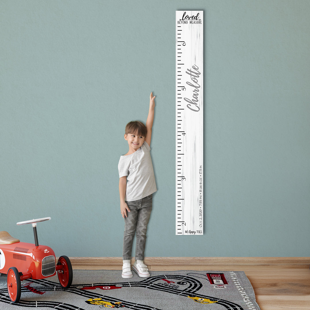 Personalized Wooden Kids Growth Chart - Height Ruler for Boys Girls Size Measuring Stick Family Name - Custom Ruler Gift Children GC-NTT No Tippy Toes-HRL