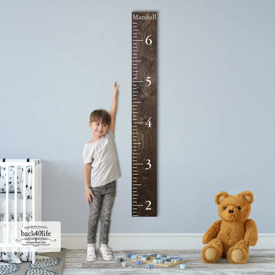 Personalized Wooden Kids Growth Chart - Height Ruler for Boys Girls Size Measuring Stick Family Name - Custom Ruler Gift Children GC-MAR Marshall-HRL