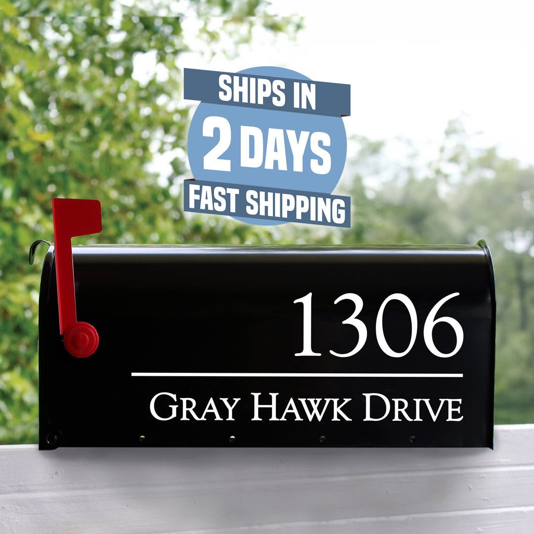 Personalized Mailbox Numbers - Street Address Vinyl Decal - Custom Decorative Numbering Street Name House Number Gift E-004q