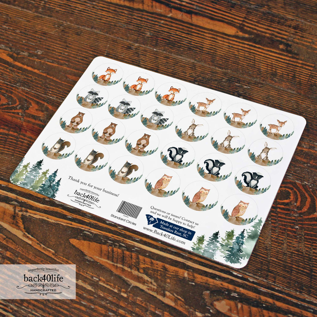 Forest Critter Circle Stickers - Set of 96 Circle Sticker Cutout Shapes - (PC-001C-2)
