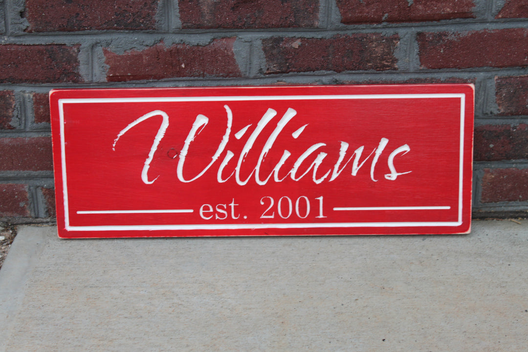 Family Name with Established Date Wood Sign - The Tompkins (S-033)