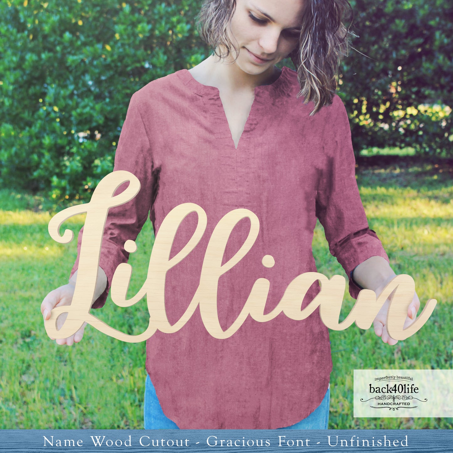 Custom Wooden Name Cutout Sign - Personalized Word Name Phrase Cutout for Boys and Girls (Gracious Font) | Back40Life