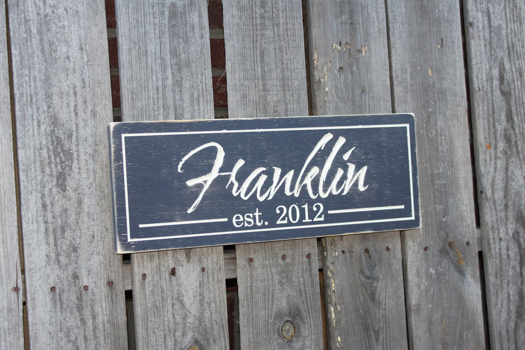 Family Name with Established Date Wood Sign - The Tompkins (S-033)