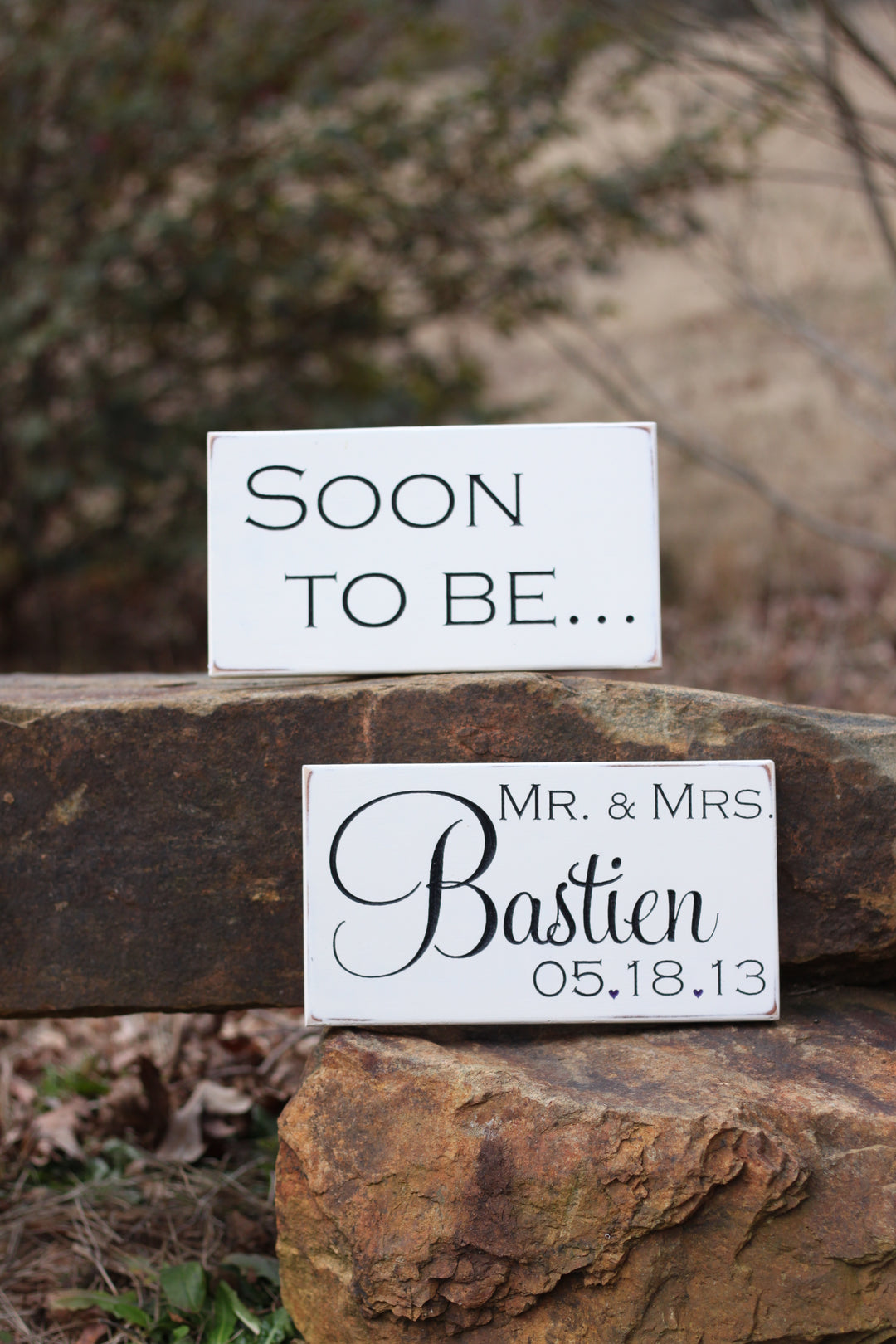 Soon to Be - Mr & Mrs Painted Wood Signs (W-023b)
