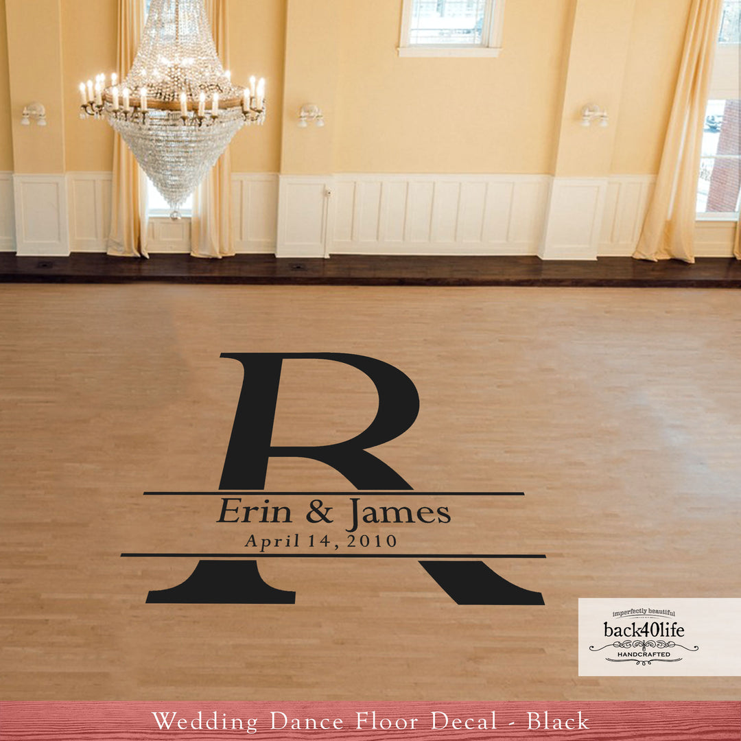 Classic Monogram Initial Wedding Reception Dance Floor Vinyl Decal (W-010)