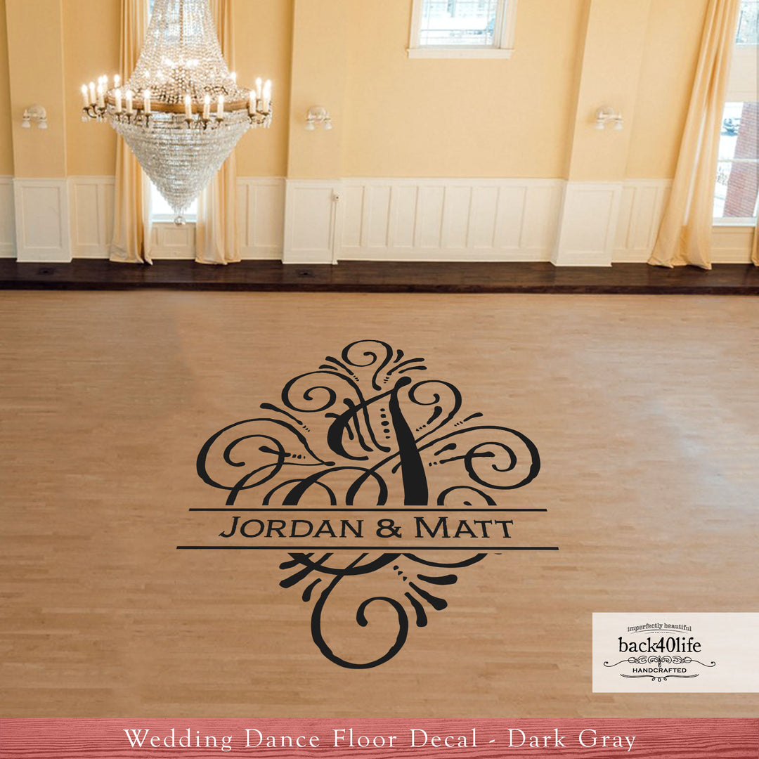 Monogram Initial Wedding Reception Dance Floor Vinyl Decal (W-105)