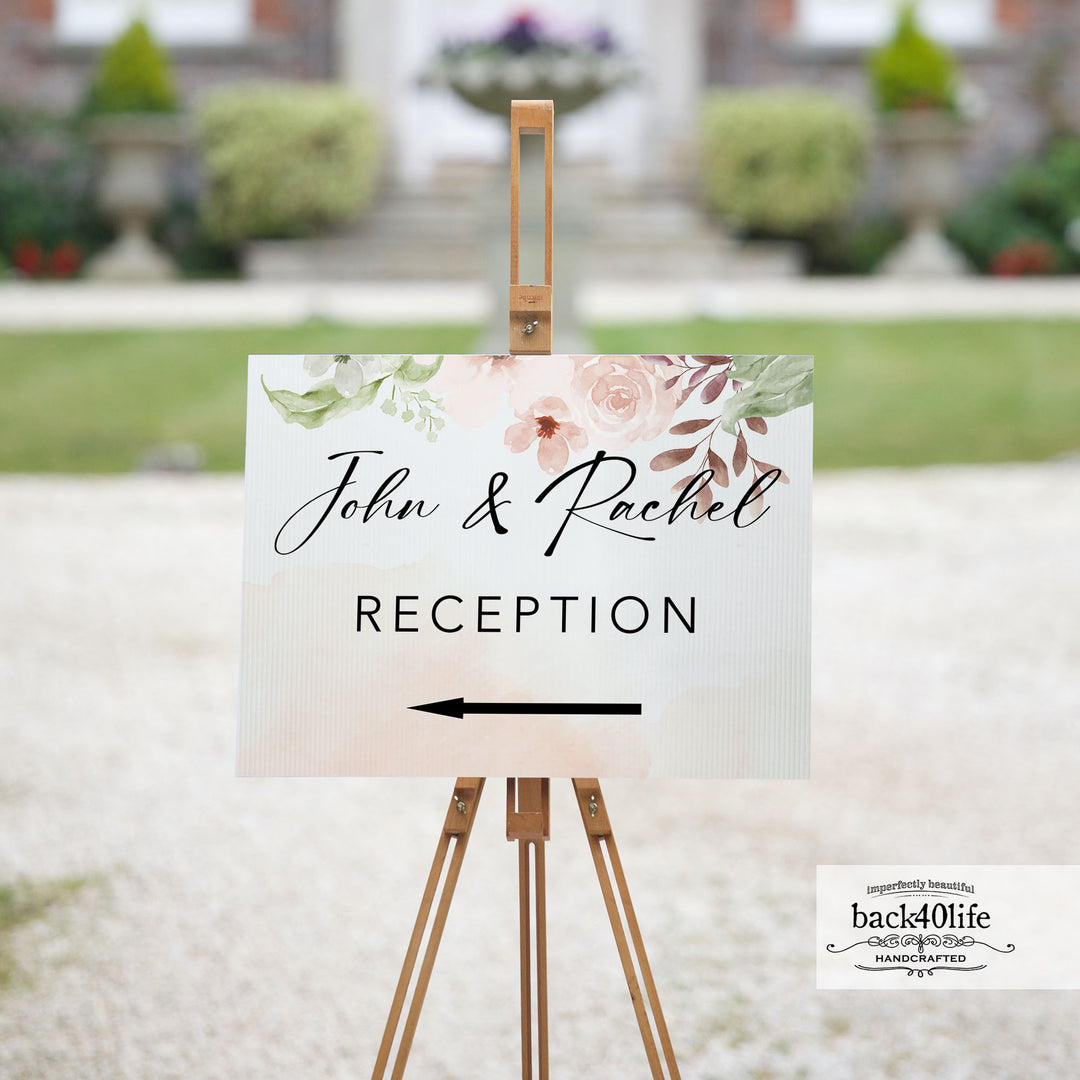 Wedding Directional Sign with Couples Names Parking Ceremony Reception (W-112-C)