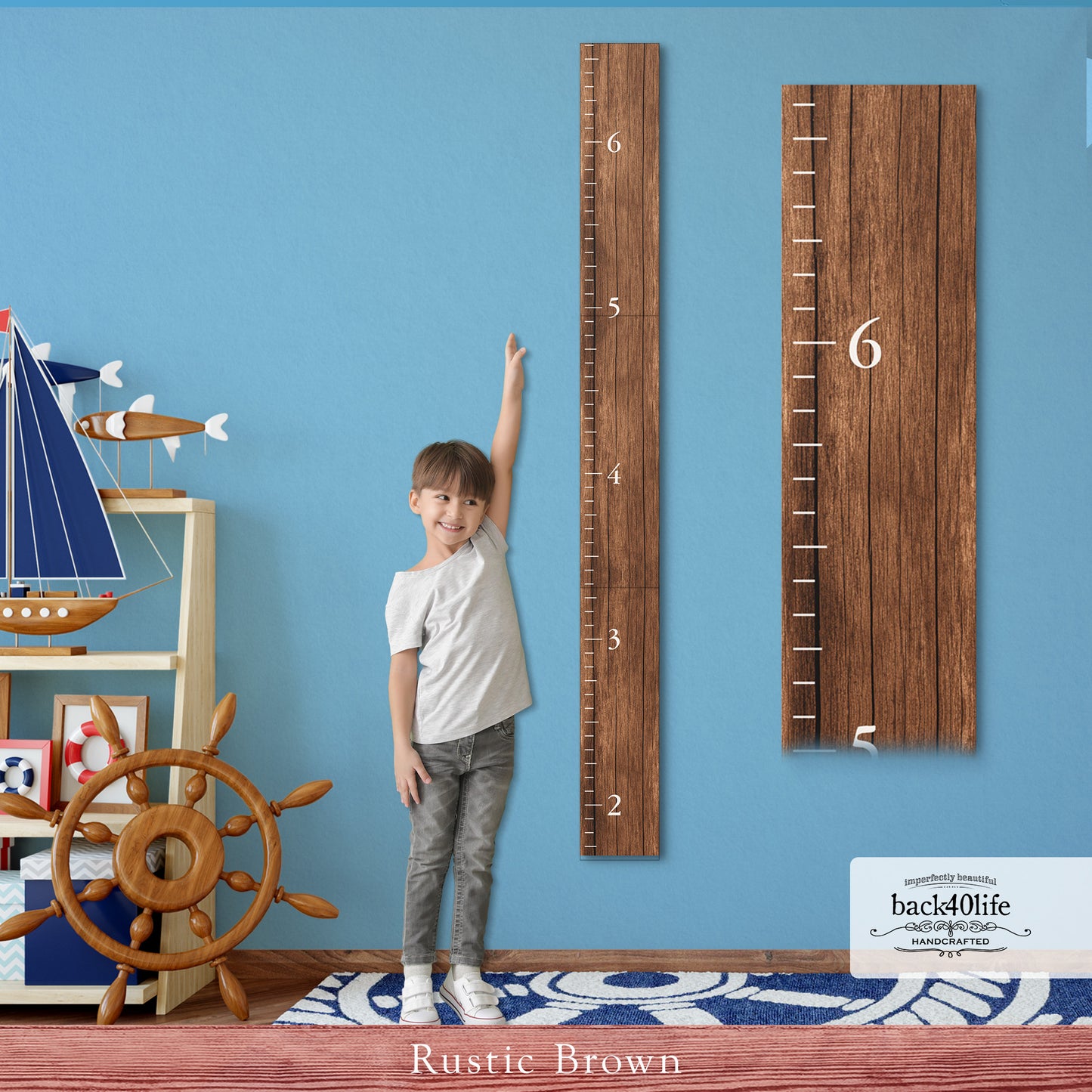 Farmhouse Style Segmented Wooden Kids Growth Chart Ruler for Boys and Girls (GC-3P-BMK) Benchmark - Back40Life