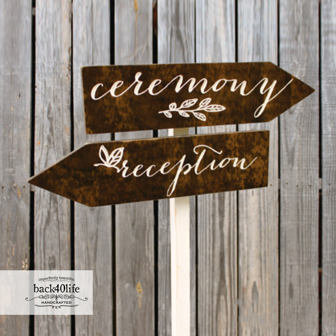 Custom Wedding Directional Arrow Wood Sign (S-017a)