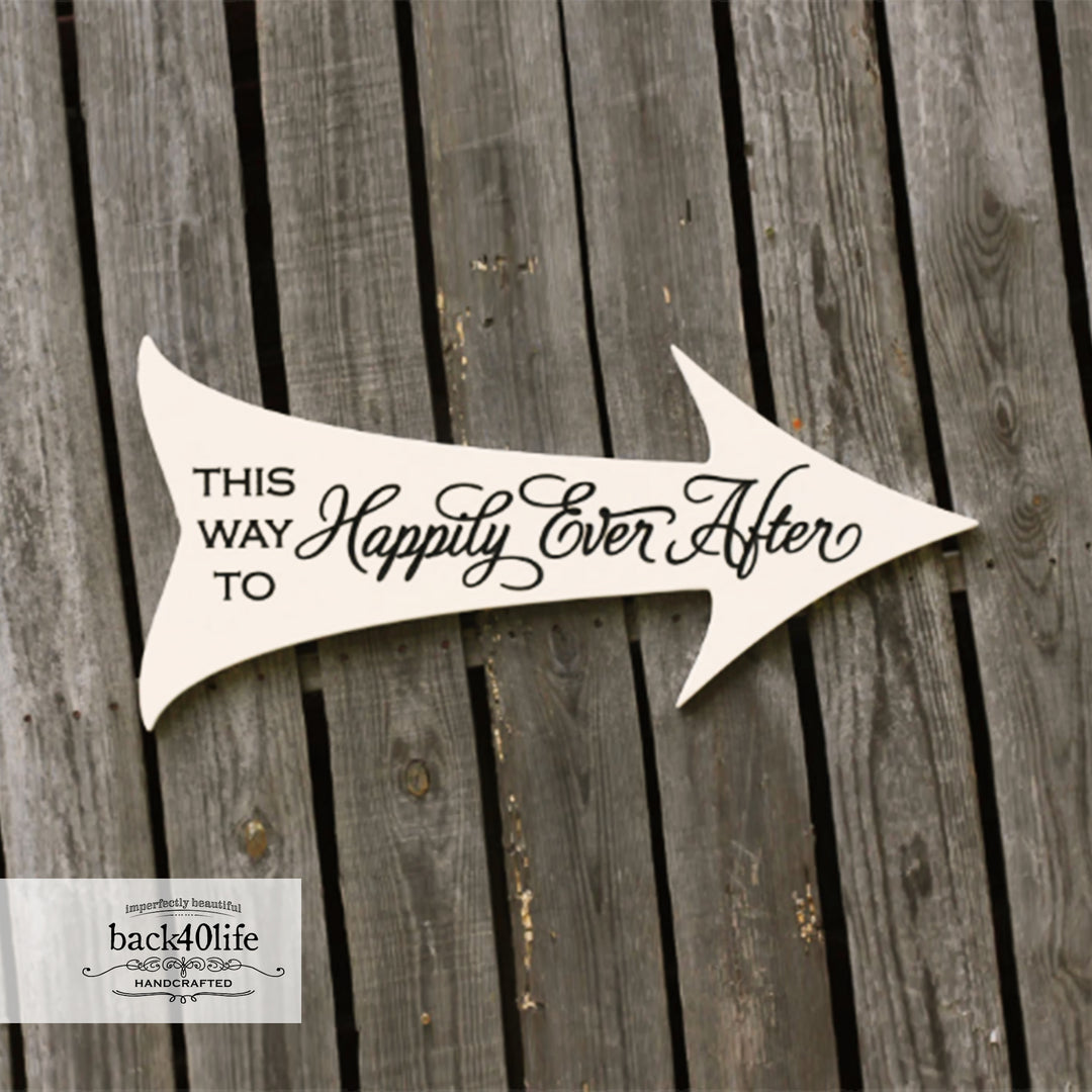 This Way to HAPPILY ever AFTER Wedding Directional Arrow Wood Sign (S-017b)