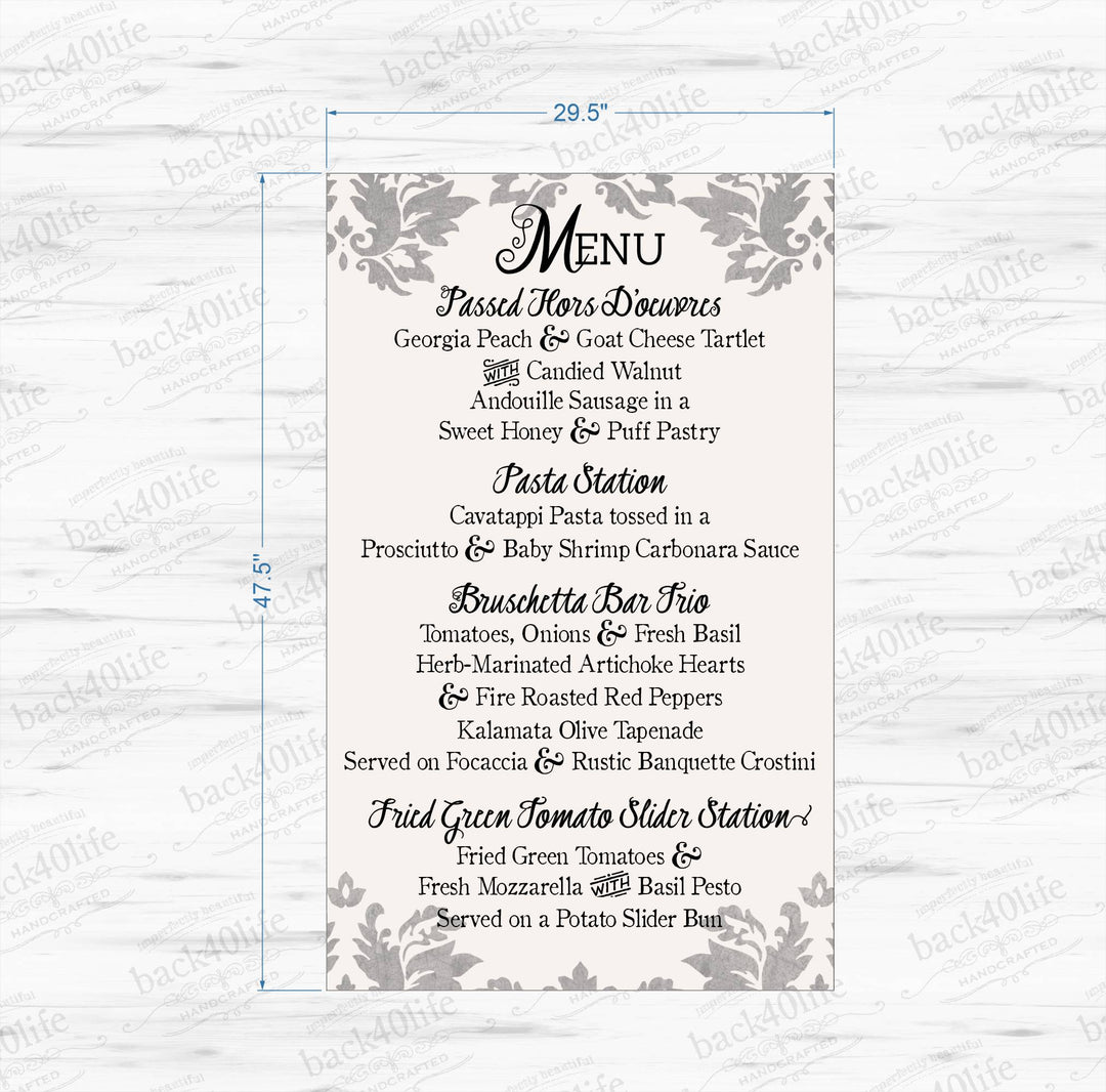 Wedding Menu with Painted Flourish Painted Wooden Sign (W-043a)