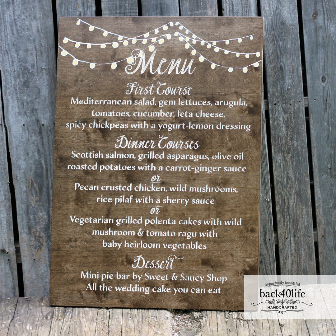 Wedding Reception Menu Painted Wooden Sign (W-044)