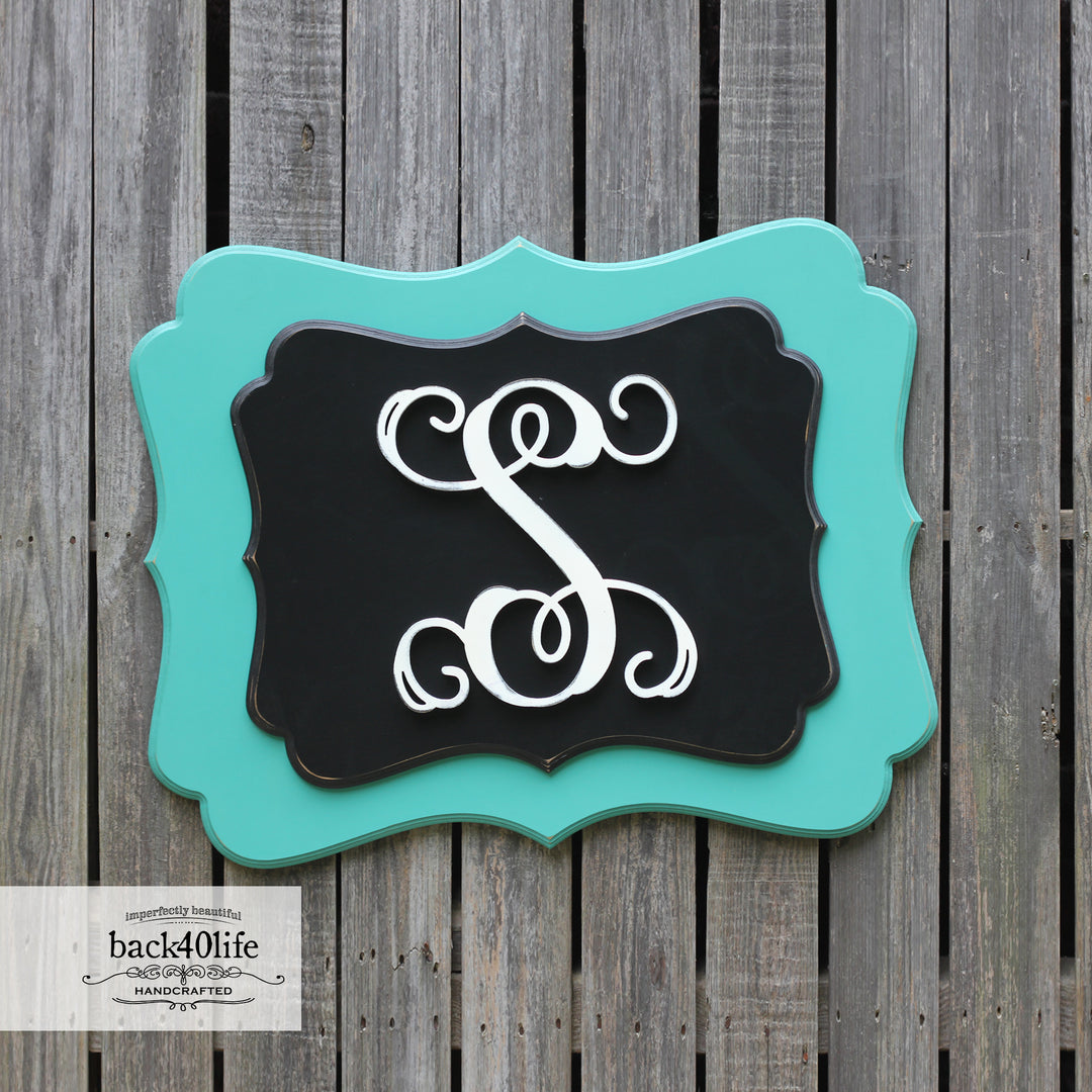 Stacked Vines Monogram Wooden Wedding Guestbook (W-046a)