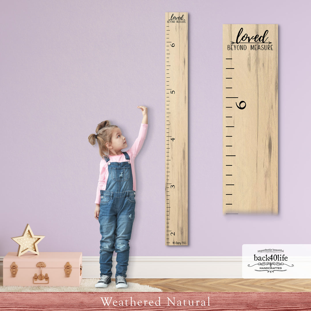 Personalized Wooden Kids Growth Chart - Height Ruler for Boys Girls Size Measuring Stick Family Name - Custom Ruler Gift Children GC-NTT-3P No Tippy Toes