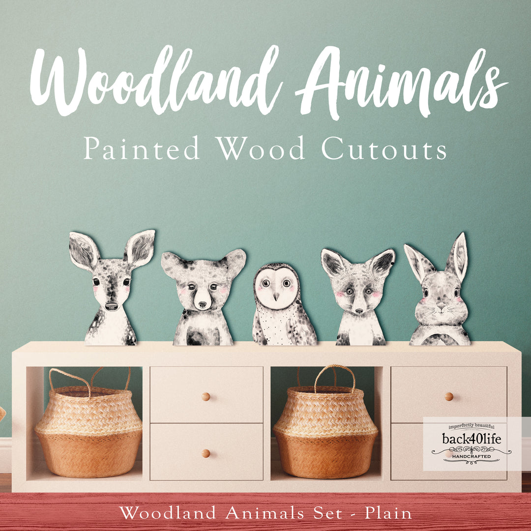Woodland Baby Animals | Set of Painted Wooden Cutout Shapes - Back40Life (PC-002-Woodland-Set)