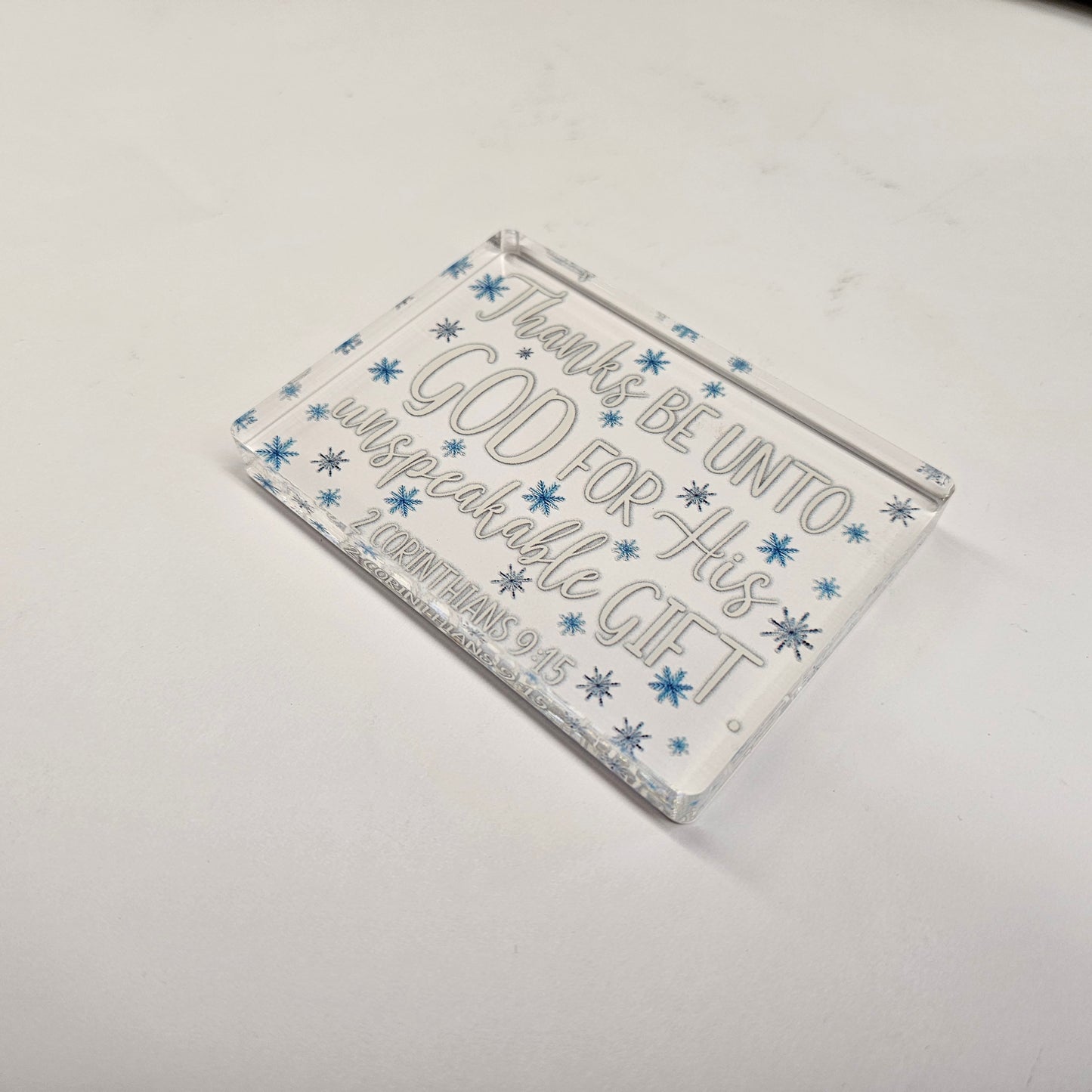 Thanks Be Unto God Snow | Acrylic Christmas Shelf Sitter AC-014