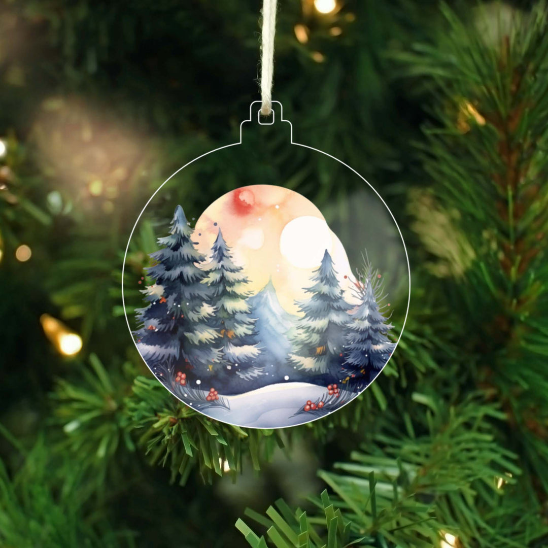 Watercolor Winter Scene | Acrylic Christmas Ornament AO-020