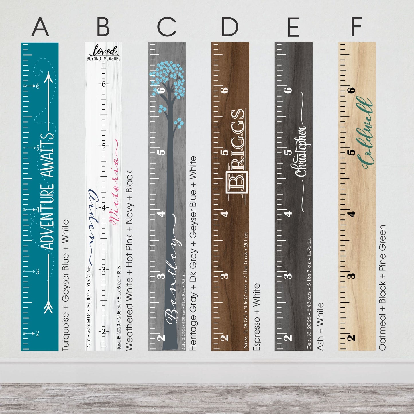 Personalized Wooden Kids Growth Chart - Height Ruler for Boys Girls Size Measuring Stick Family Name - Custom Ruler Gift Children GC-CST