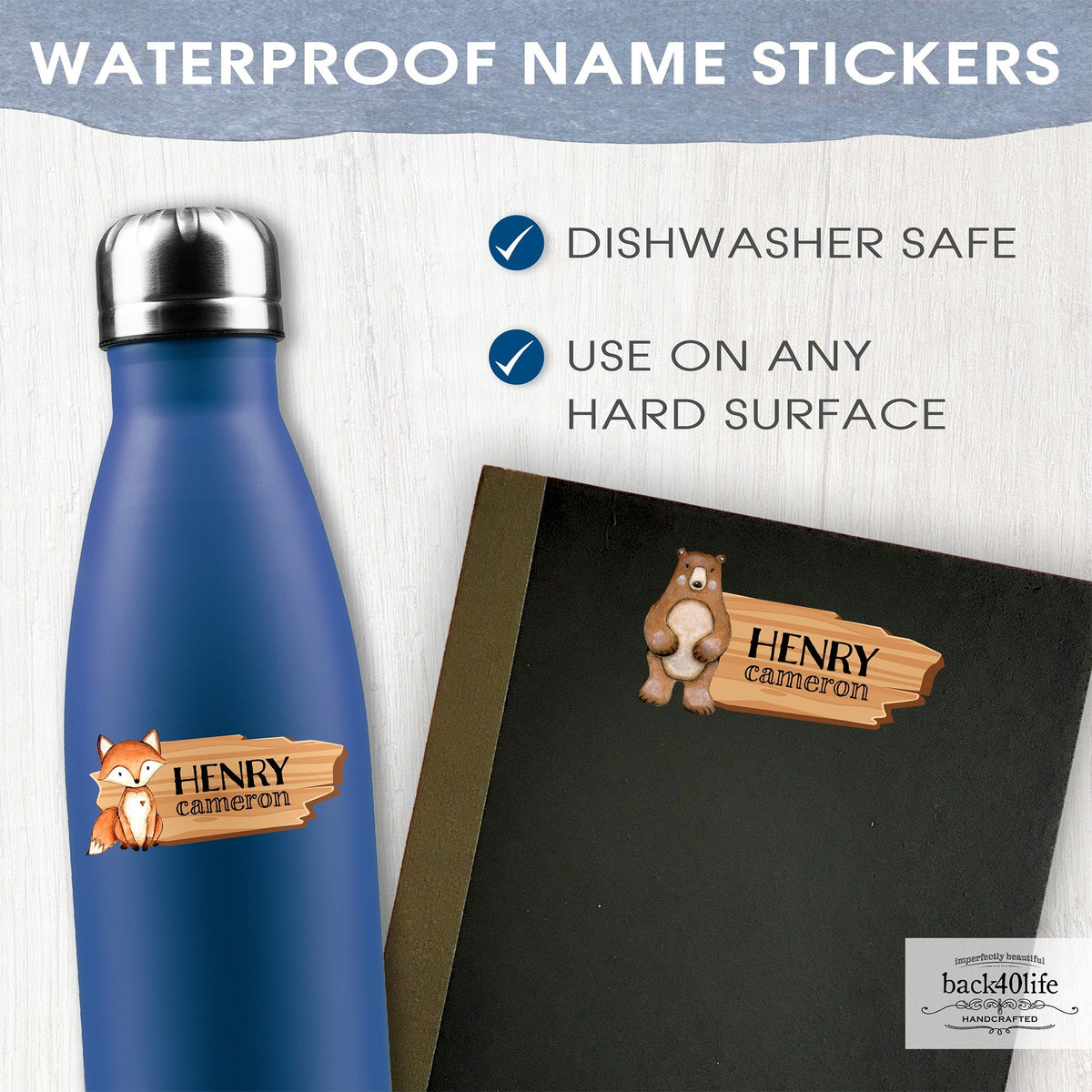 Name Personalized DTF Sticker Labels - Forest Creatures Woodland Critters - Back40Life (K-081p)