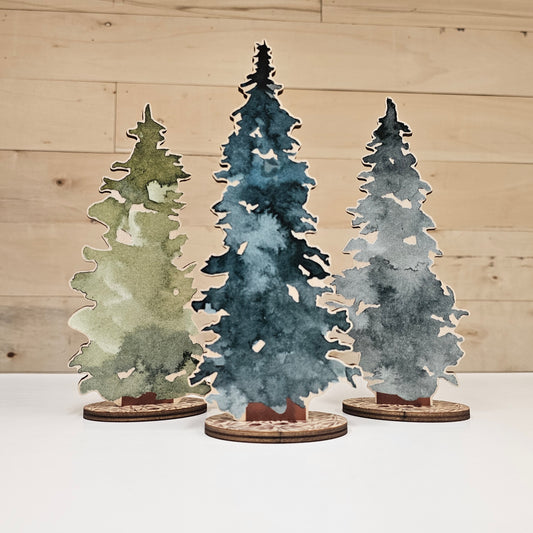 Forest Trees Set of 3 - Cute Tree Woodland Painted Wooden Cutout Baby Shower Gift Personalized Art PC-008