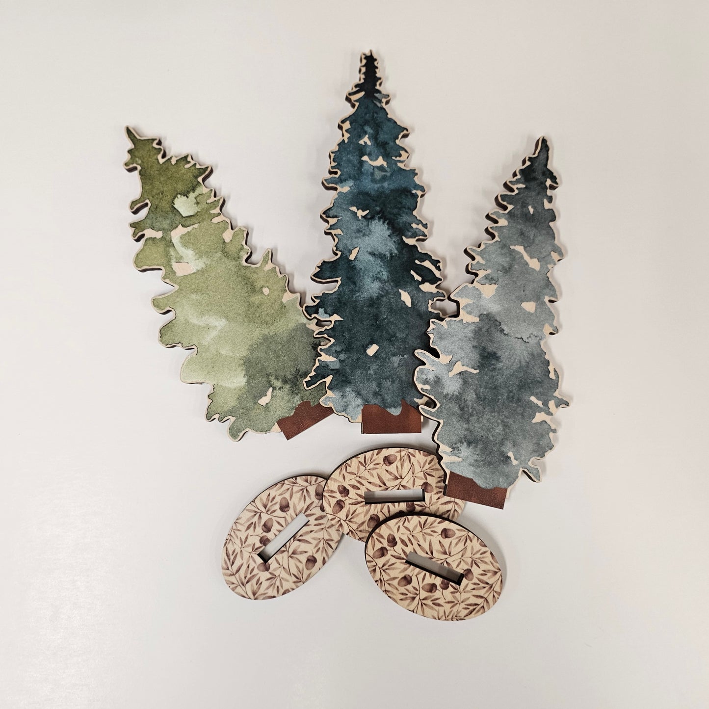 Forest Trees Set of 3 - Cute Tree Woodland Painted Wooden Cutout Baby Shower Gift Personalized Art PC-008