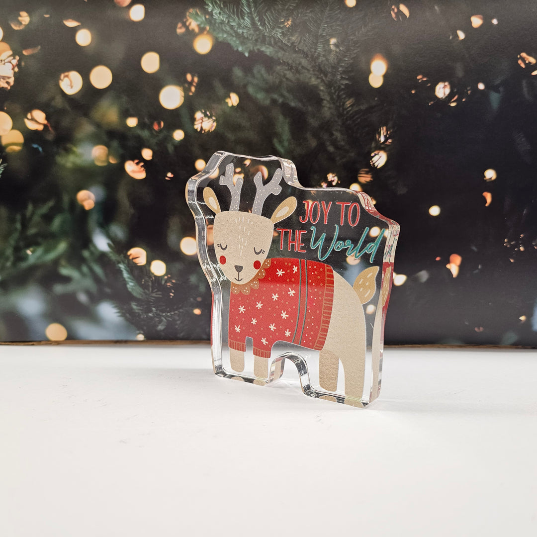 Joy To The World Reindeer | Acrylic Christmas Shelf Sitter AC-002