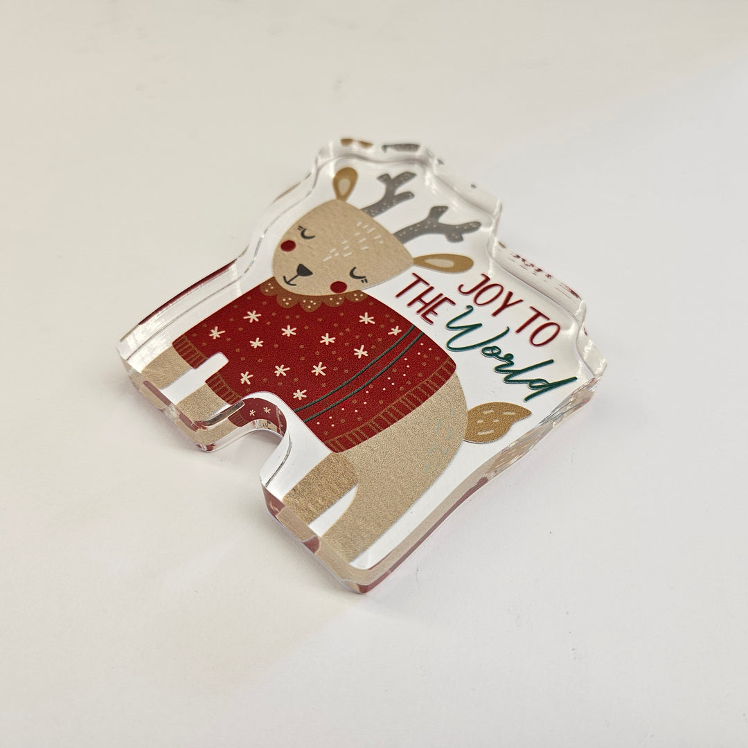 Joy To The World Reindeer | Acrylic Christmas Shelf Sitter AC-002