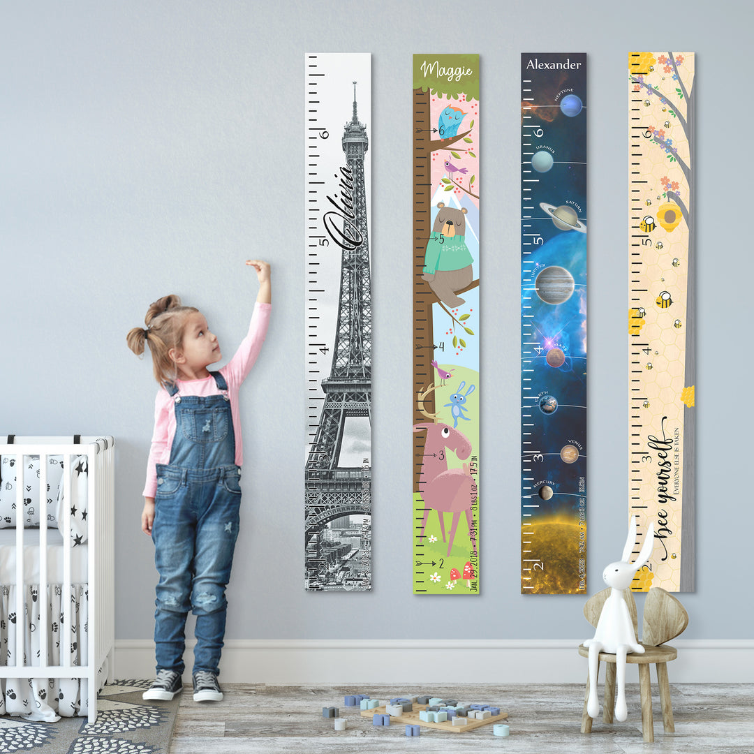 Personalized Wooden Kids Growth Chart - Height Ruler for Boys Girls Size Measuring Stick Family Name - Custom Ruler Gift Children GC-THM Theme