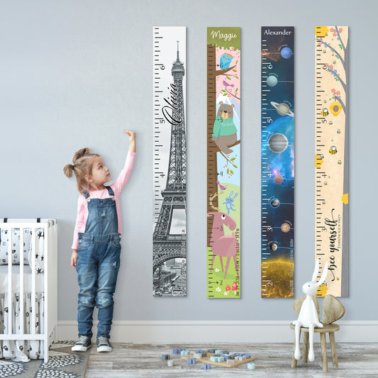 Personalized Wooden Kids Growth Chart - Height Ruler for Boys Girls Size Measuring Stick Family Name - Custom Ruler Gift Children - THM Themed Chart