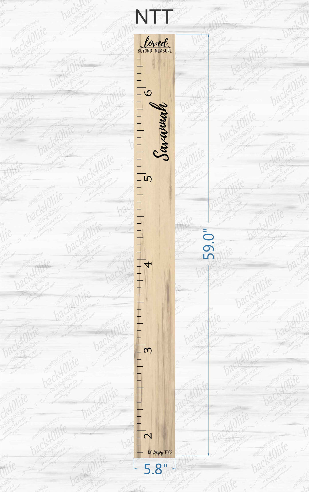 Personalized Wooden Kids Growth Chart - Height Ruler for Boys Girls Size Measuring Stick Family Name - Custom Ruler Gift Children GC-NTT-3P No Tippy Toes