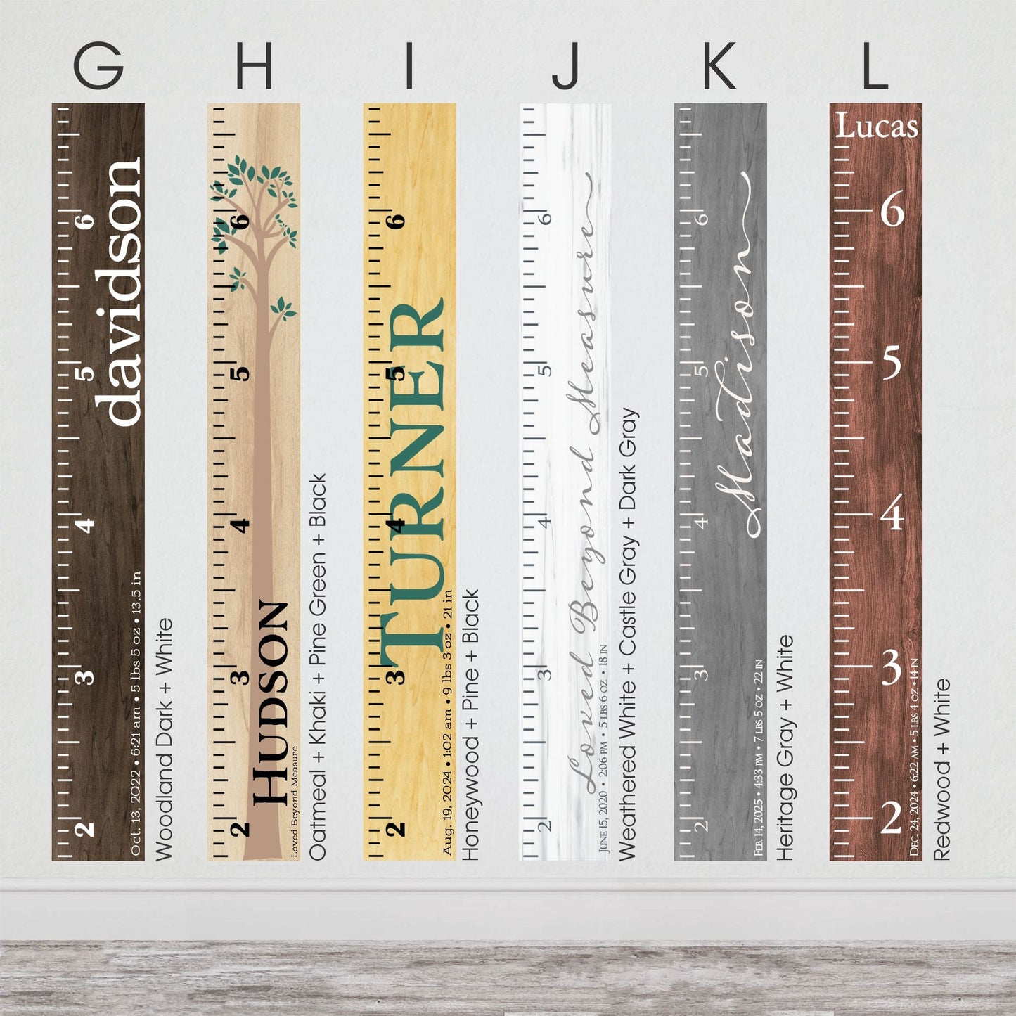 Personalized Wooden Kids Growth Chart - Height Ruler for Boys Girls Size Measuring Stick Family Name - Custom Ruler Gift Children GC-CST