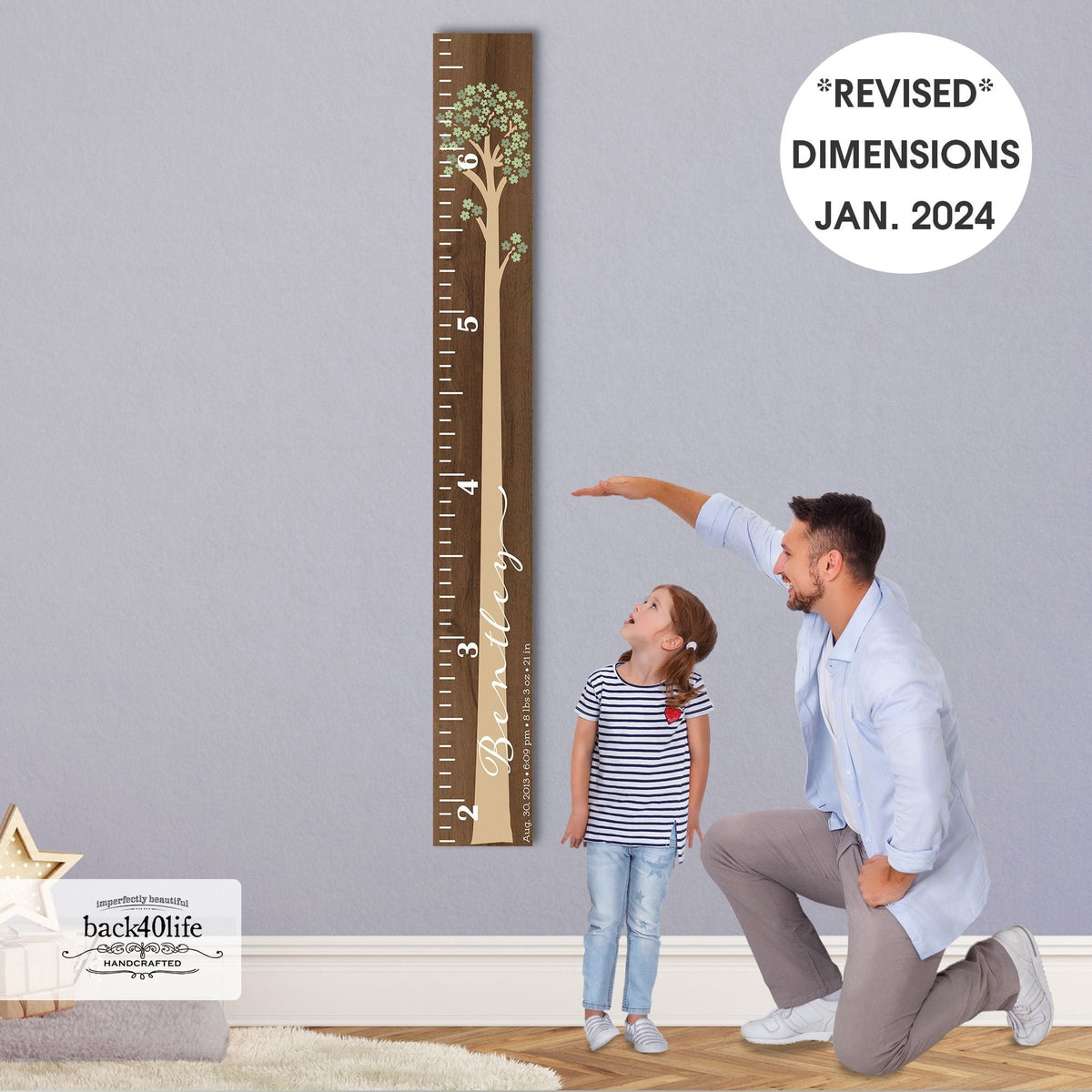 Personalized Wooden Kids Growth Chart - Height Ruler for Boys Girls Size Measuring Stick Family Name - Custom Ruler Gift Children GC-BNT Bentley