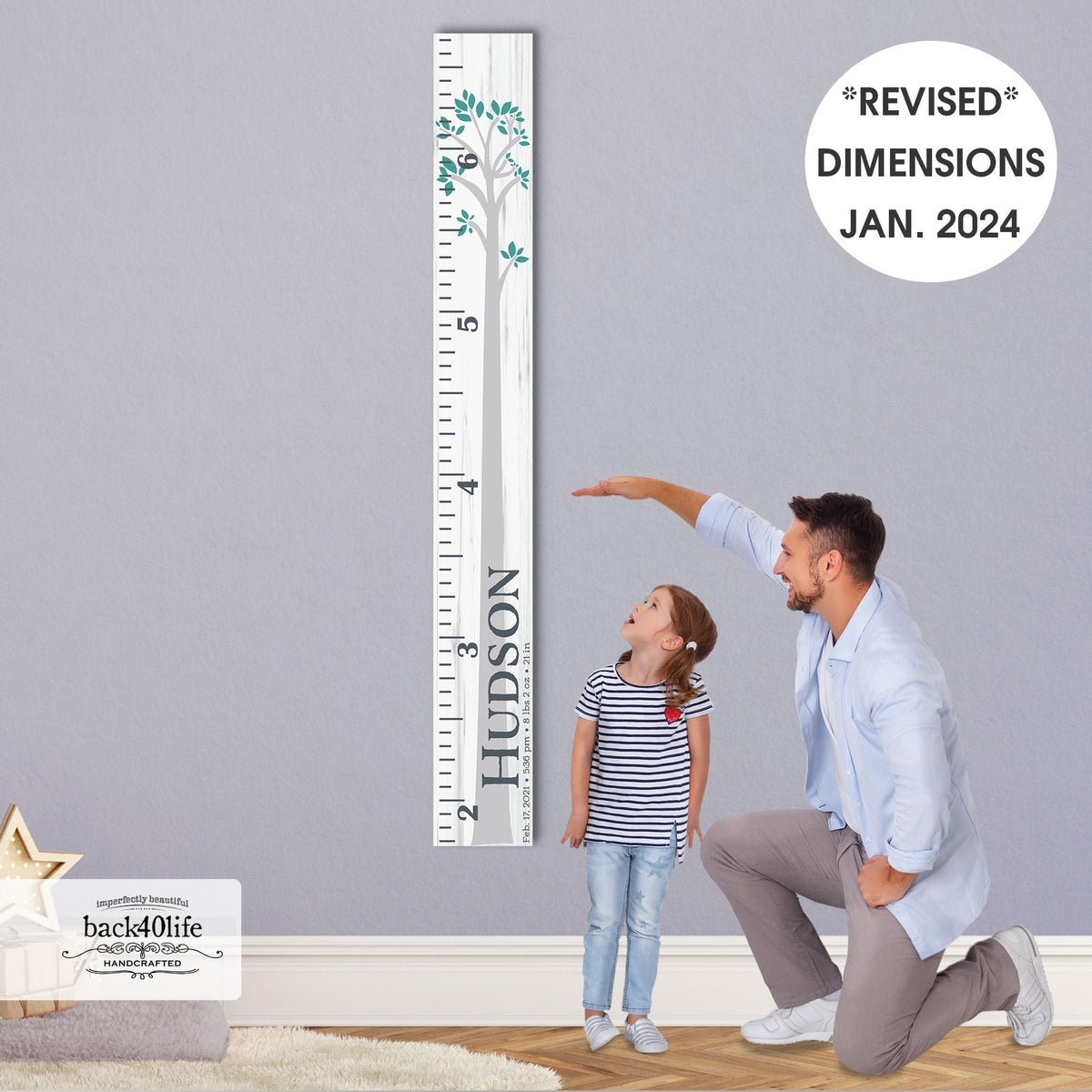 Personalized Wooden Kids Growth Chart - Height Ruler for Boys Girls Size Measuring Stick Family Name - Custom Ruler Gift Children GC-HUD Hudson