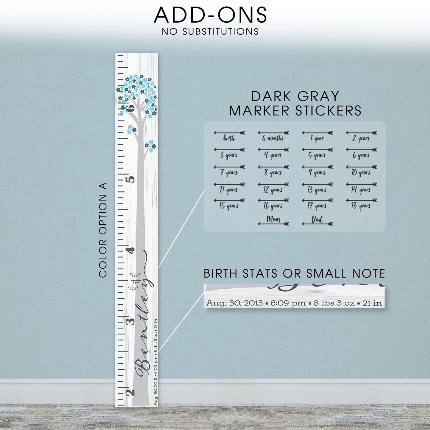 Personalized Wooden Kids Growth Chart - Height Ruler for Boys Girls Size Measuring Stick Family Name - Custom Ruler Gift Children GC-BNT Bentley