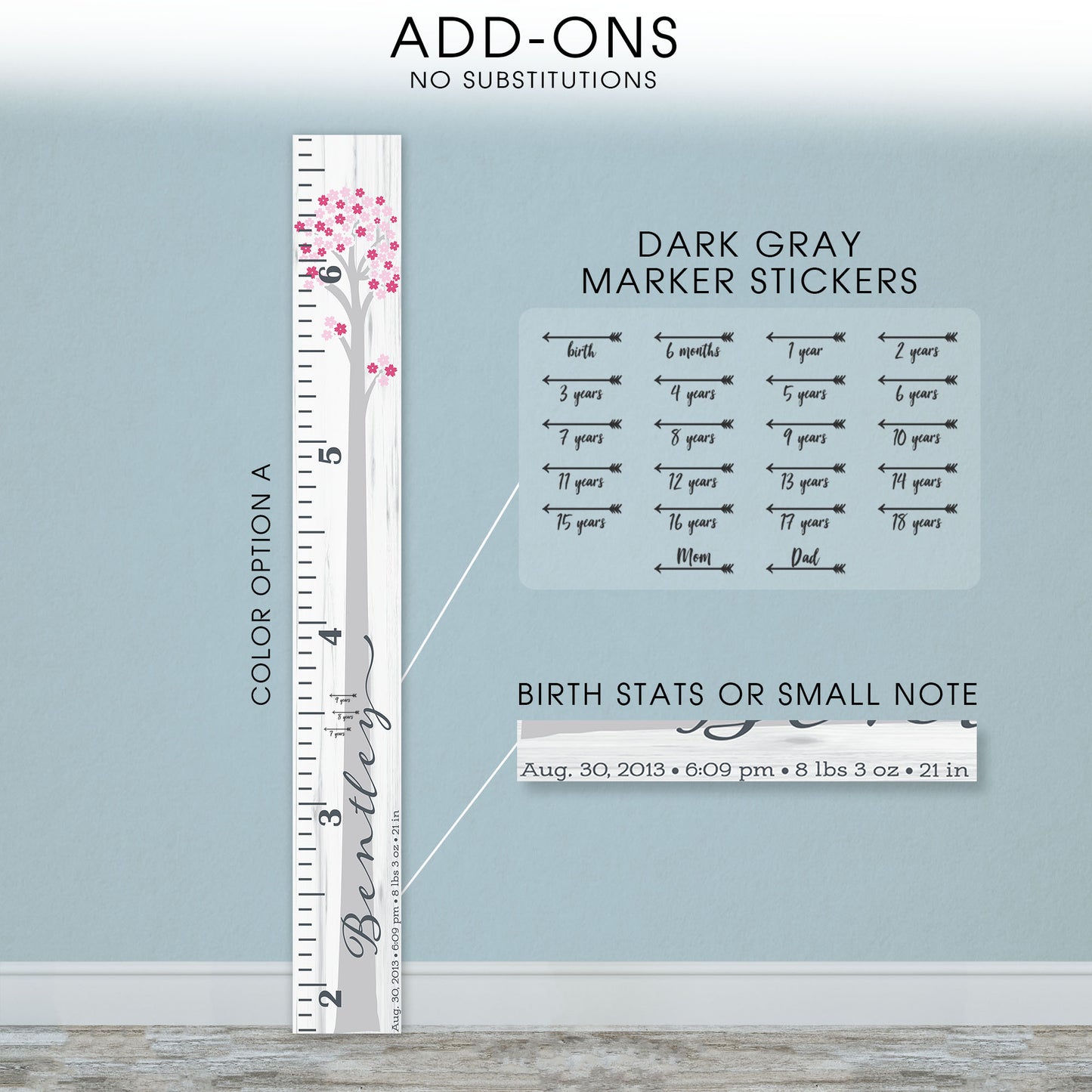 Personalized Wooden Kids Growth Chart - Height Ruler for Boys Girls Size Measuring Stick Family Name - Custom Ruler Gift Children GC-BNT Bentley