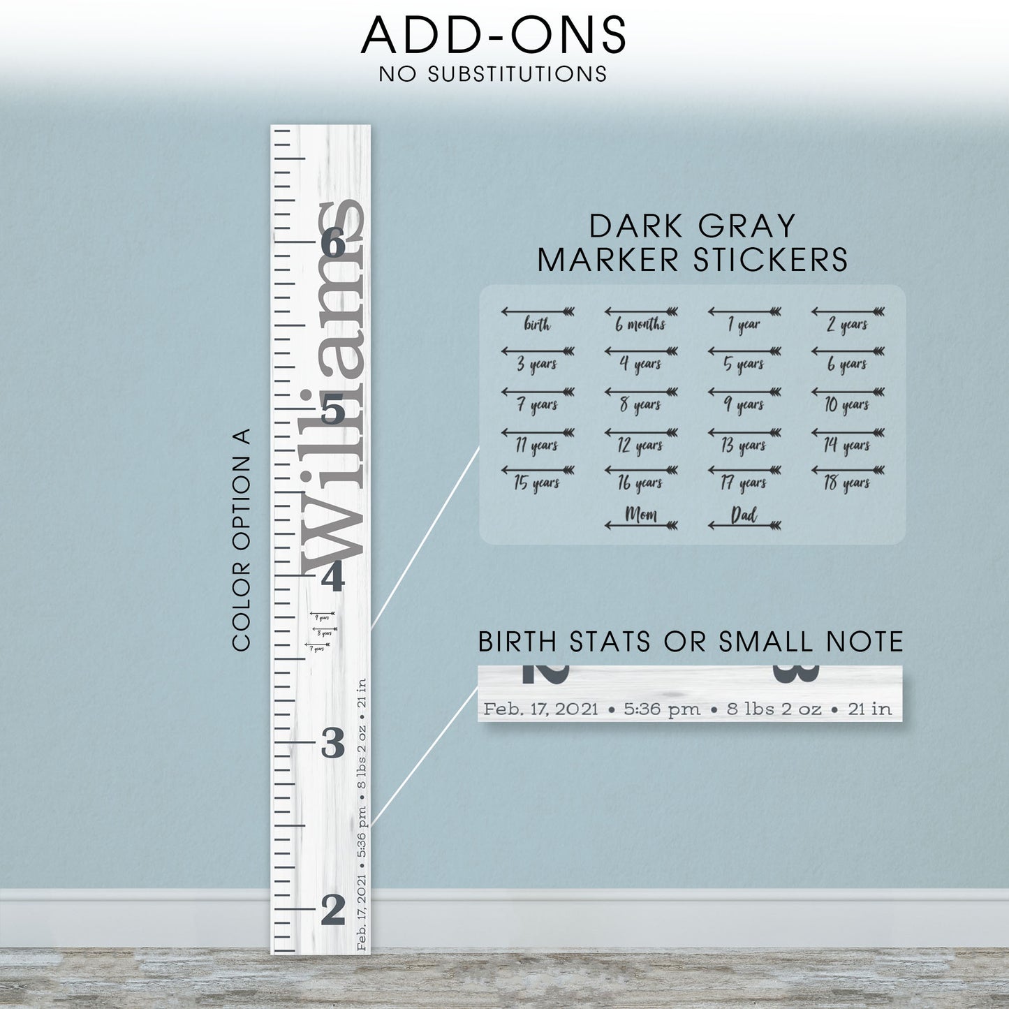 Personalized Wooden Kids Growth Chart - Height Ruler for Boys Girls Size Measuring Stick Family Name - Custom Ruler Gift Children GC-WIL Williams