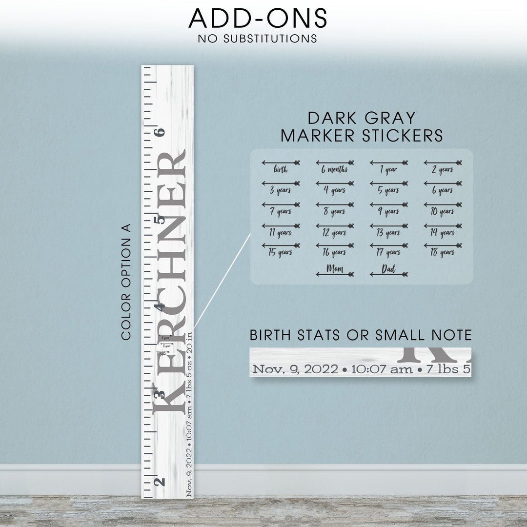 Personalized Wooden Kids Growth Chart - Height Ruler for Boys Girls Size Measuring Stick Family Name - Custom Ruler Gift Children GC-KER Kerchner-EXP