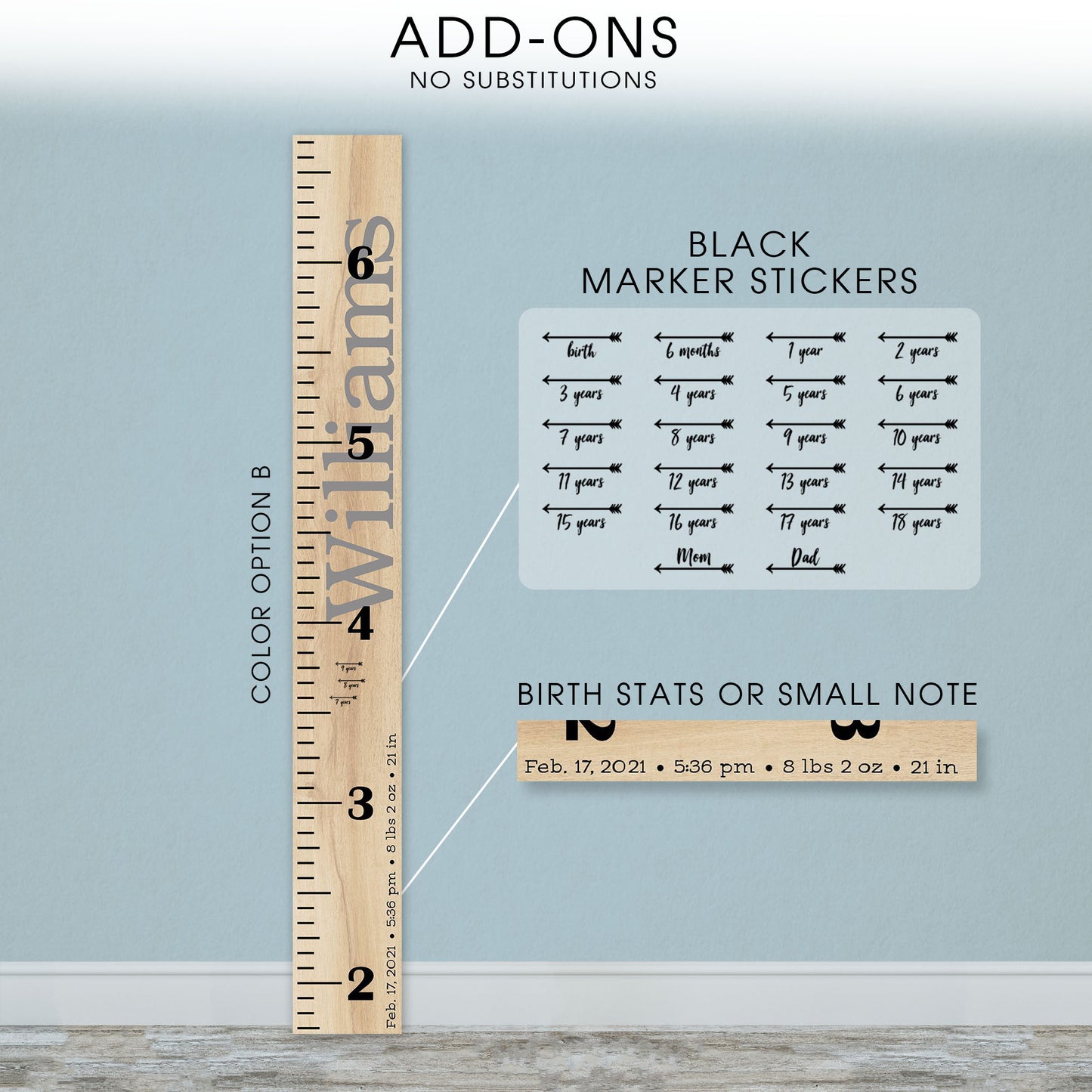 Personalized Wooden Kids Growth Chart - Height Ruler for Boys Girls Size Measuring Stick Family Name - Custom Ruler Gift Children GC-WIL Williams