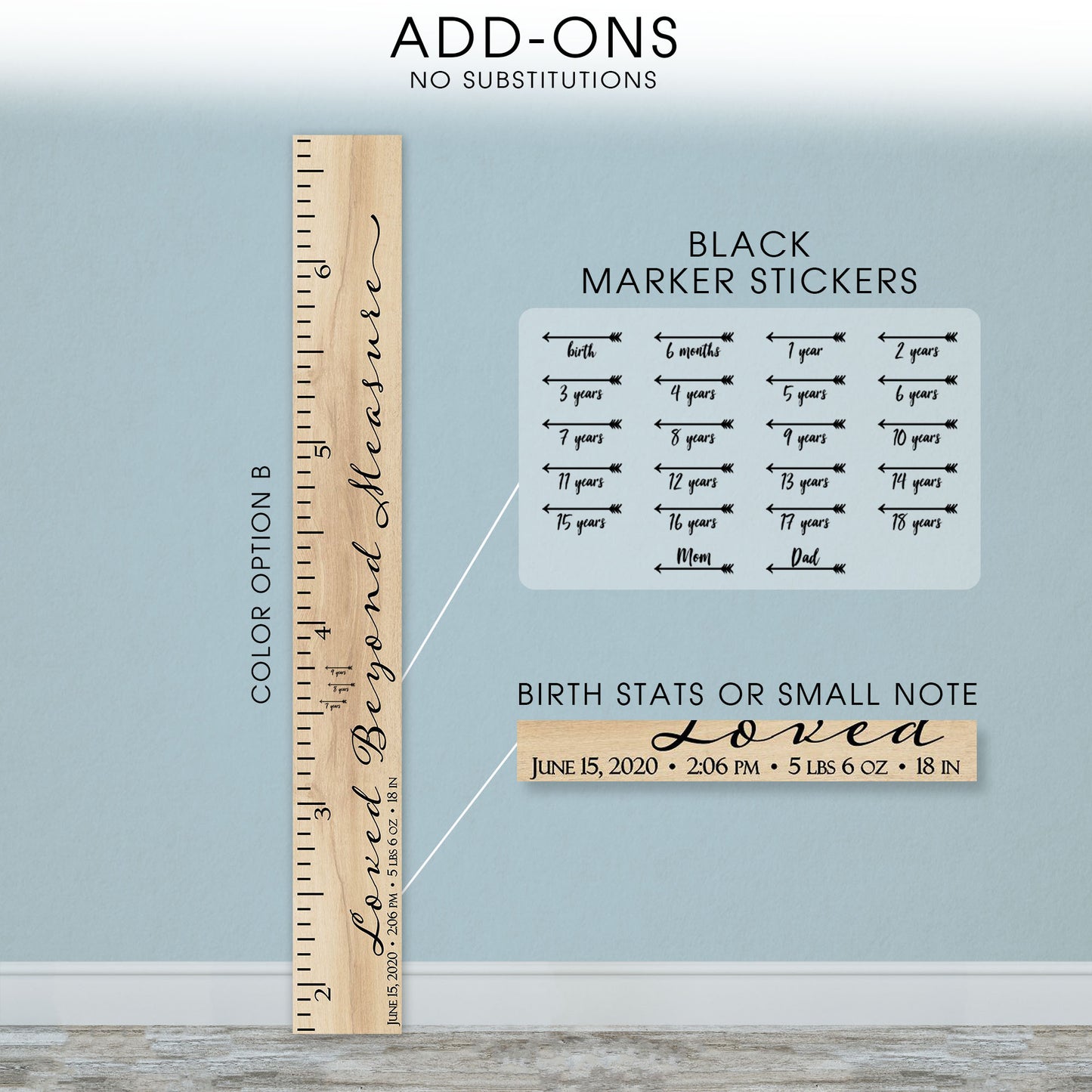 Personalized Wooden Kids Growth Chart - Height Ruler for Boys Girls Size Measuring Stick Family Name - Custom Ruler Gift Children GC-LBM Loved Beyond Measure